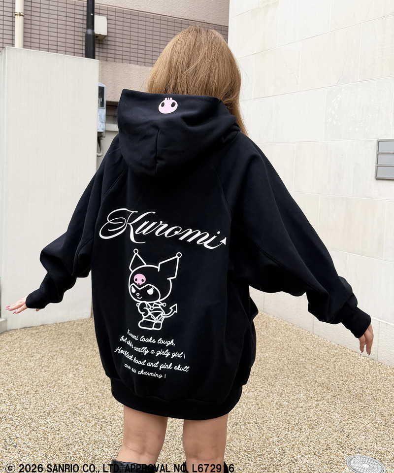 【Sanrio/サンリオキャラクターズ】クロミバックプリントドルマンパーカー 詳細画像 ブラック 1