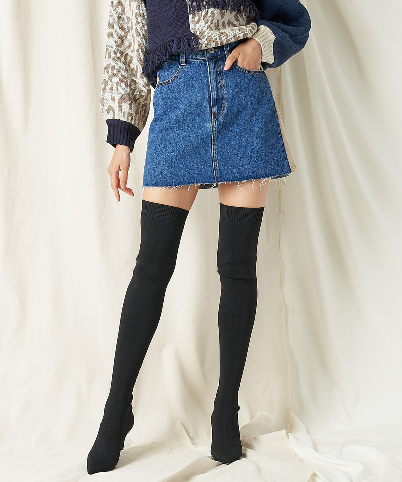 コーデュロイラインデニムミニスカート 詳細画像 デニムブルー 1