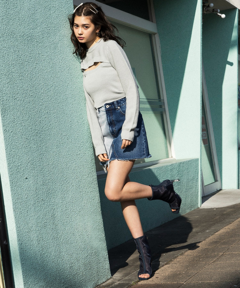 バイカラーデニムミニスカート 詳細画像 デニムブルー 3