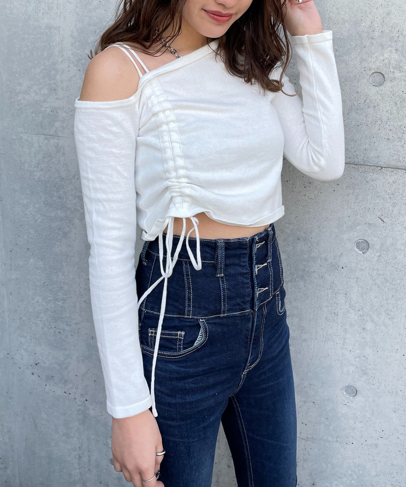 ワンショルダードロストニット 詳細画像 オフホワイト 1