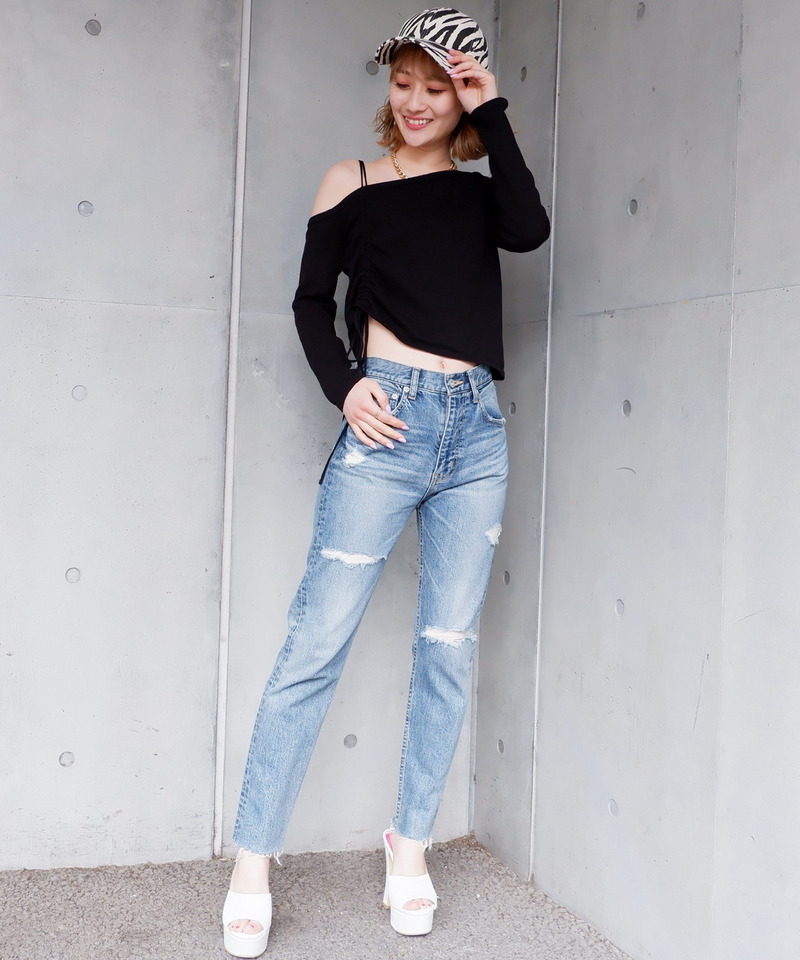 ワンショルダードロストニット 詳細画像 ブラック 2