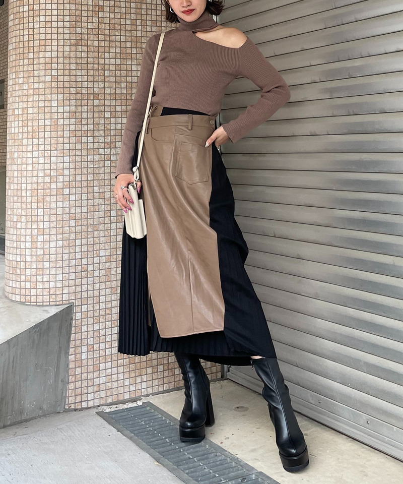 サイドプリーツアシメロングスカート 詳細画像 キャメル 2