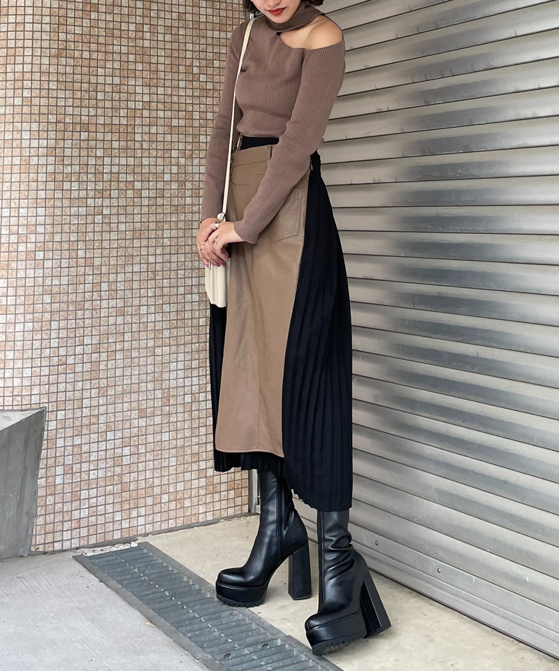 サイドプリーツアシメロングスカート 詳細画像 キャメル 3