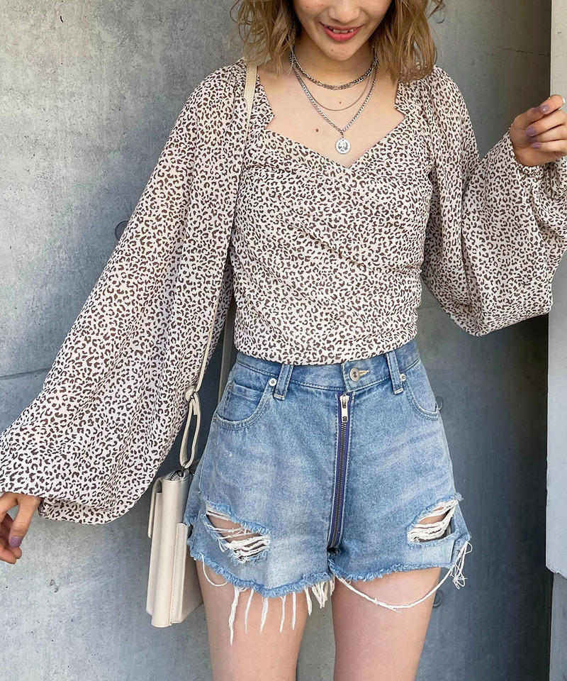 オフショルレオパード柄ブラウス 詳細画像 オフホワイト系 2