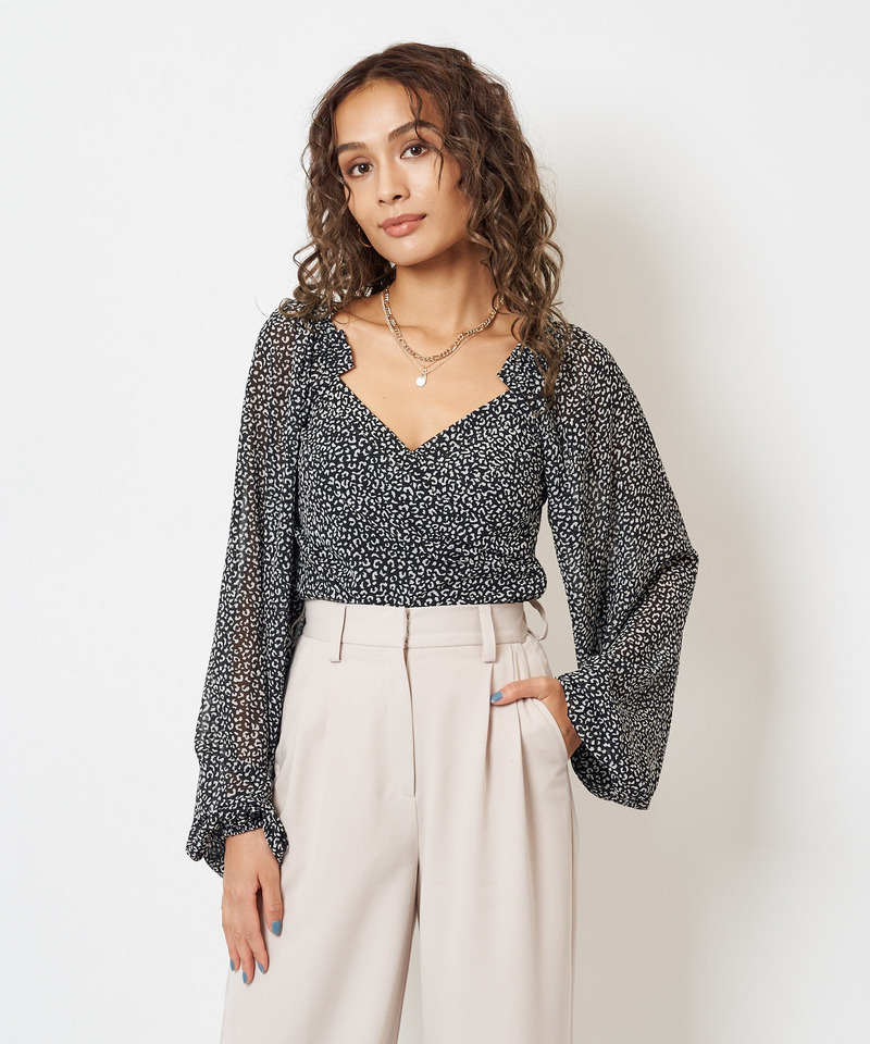 オフショルレオパード柄ブラウス 詳細画像 ブラック系 5