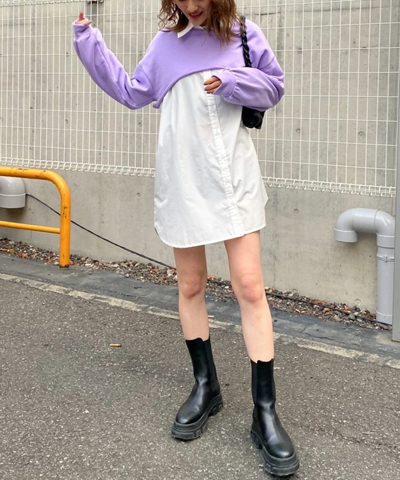 ショート裏毛レイヤードワンピース 詳細画像 パープル 4