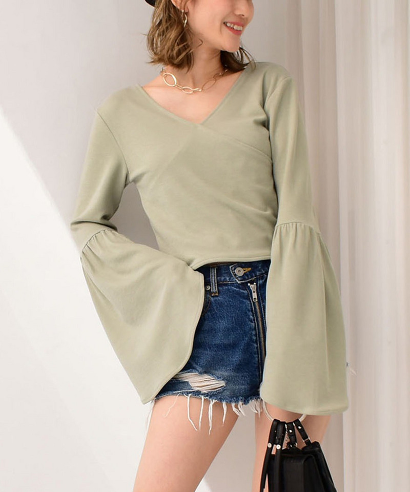 袖フレアカシュクールトップス 詳細画像 グリーン 1