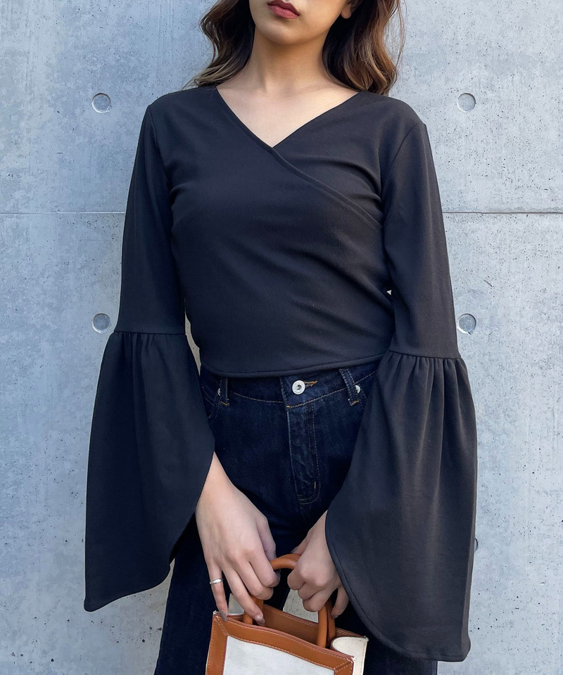 袖フレアカシュクールトップス 詳細画像 ブラック 1