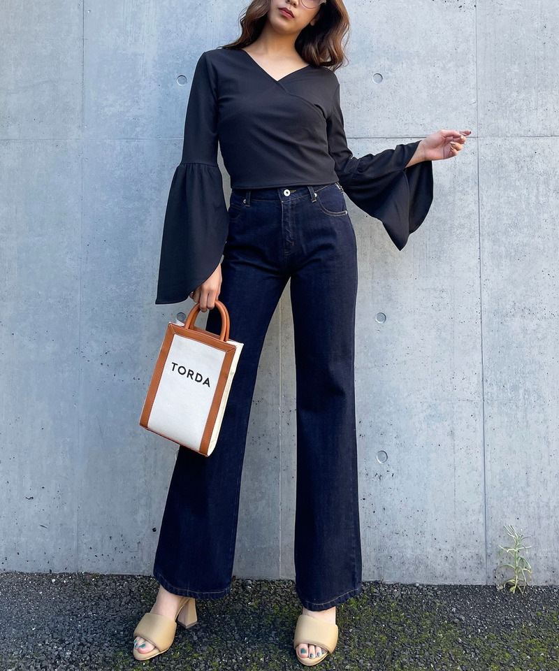 袖フレアカシュクールトップス 詳細画像 ブラック 2