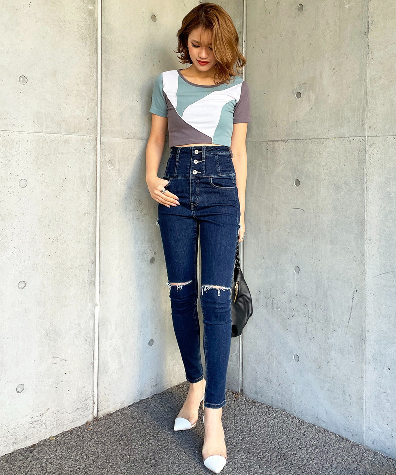 ミックスパターンリブトップス 詳細画像 グリーン系 2