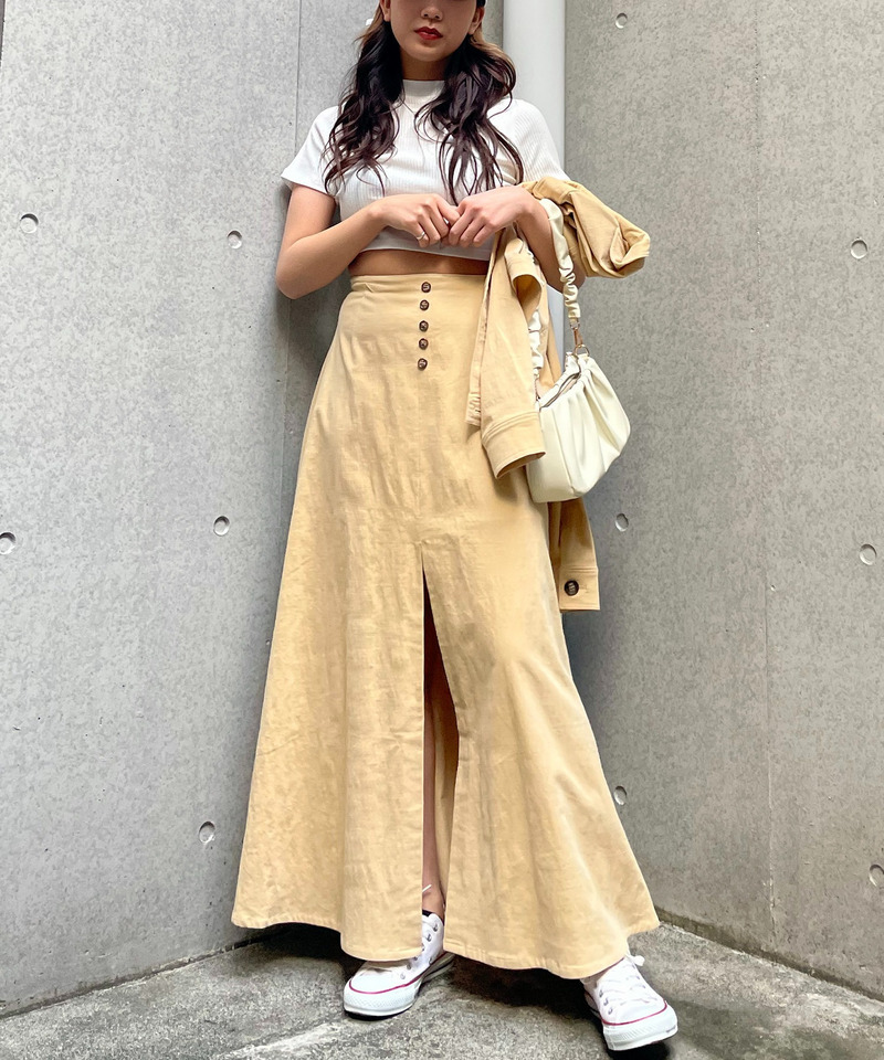 細コールスリットフレアスカート 詳細画像 ベージュ 2