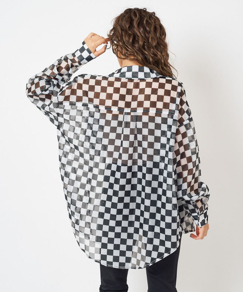 チェッカー柄シースルーオーバーシャツ 詳細画像 ブラック系 6