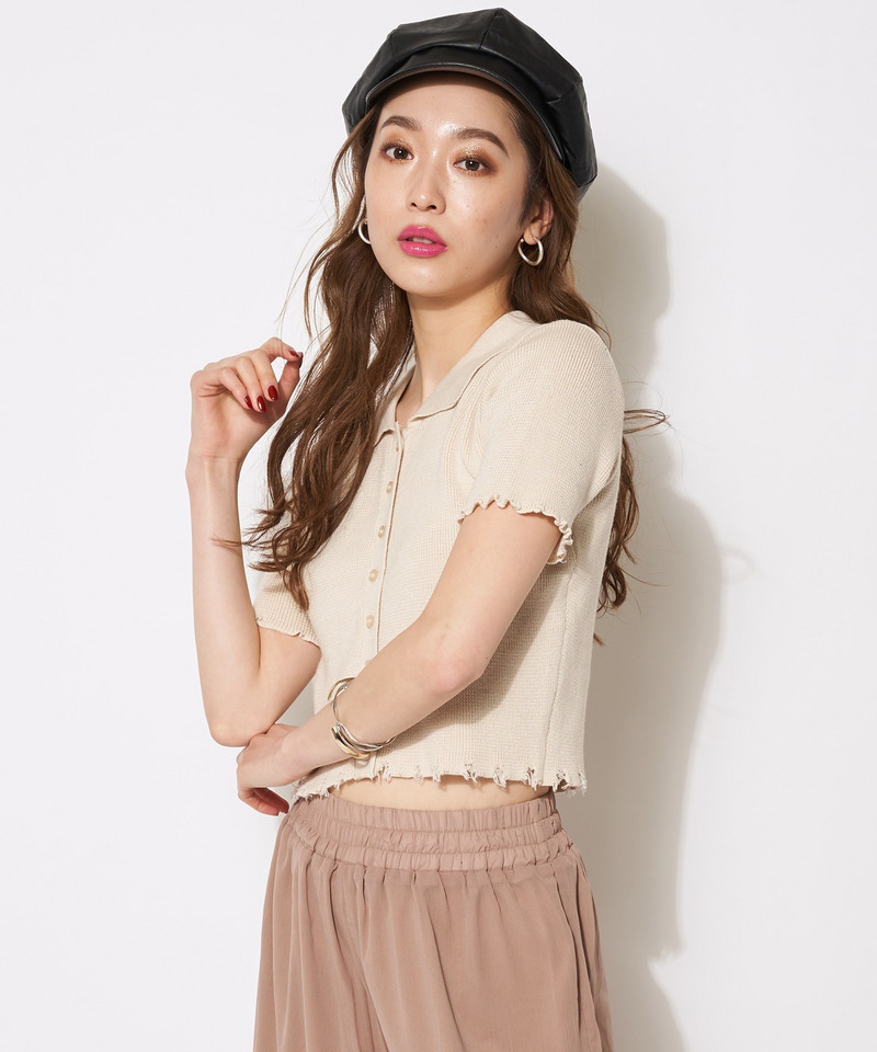 ダメージポロニット 詳細画像 ベージュ 3