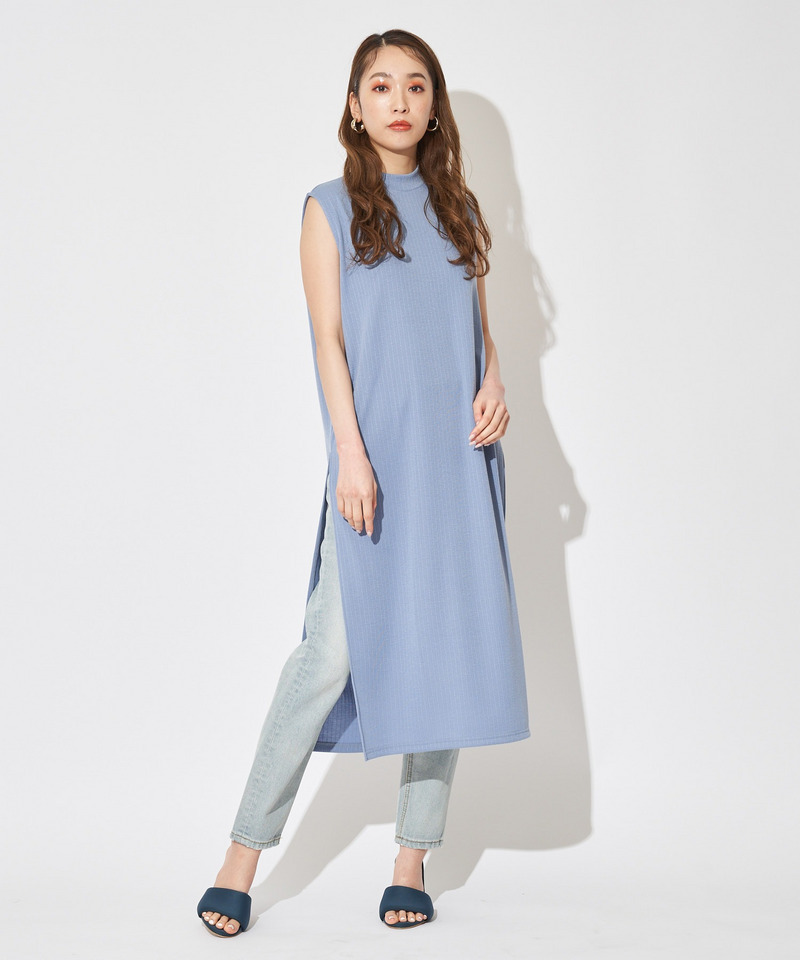 ロングスリットリブトップス 詳細画像 ブルー 1