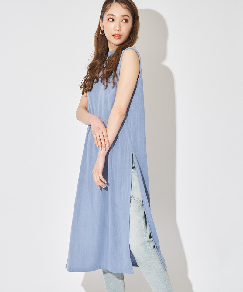 ロングスリットリブトップス 詳細画像 ブルー 2