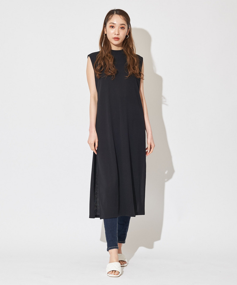 ロングスリットリブトップス 詳細画像 ブラック 1