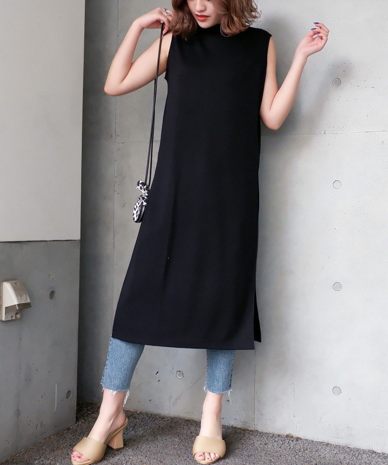 ロングスリットリブトップス 詳細画像 ブラック 4