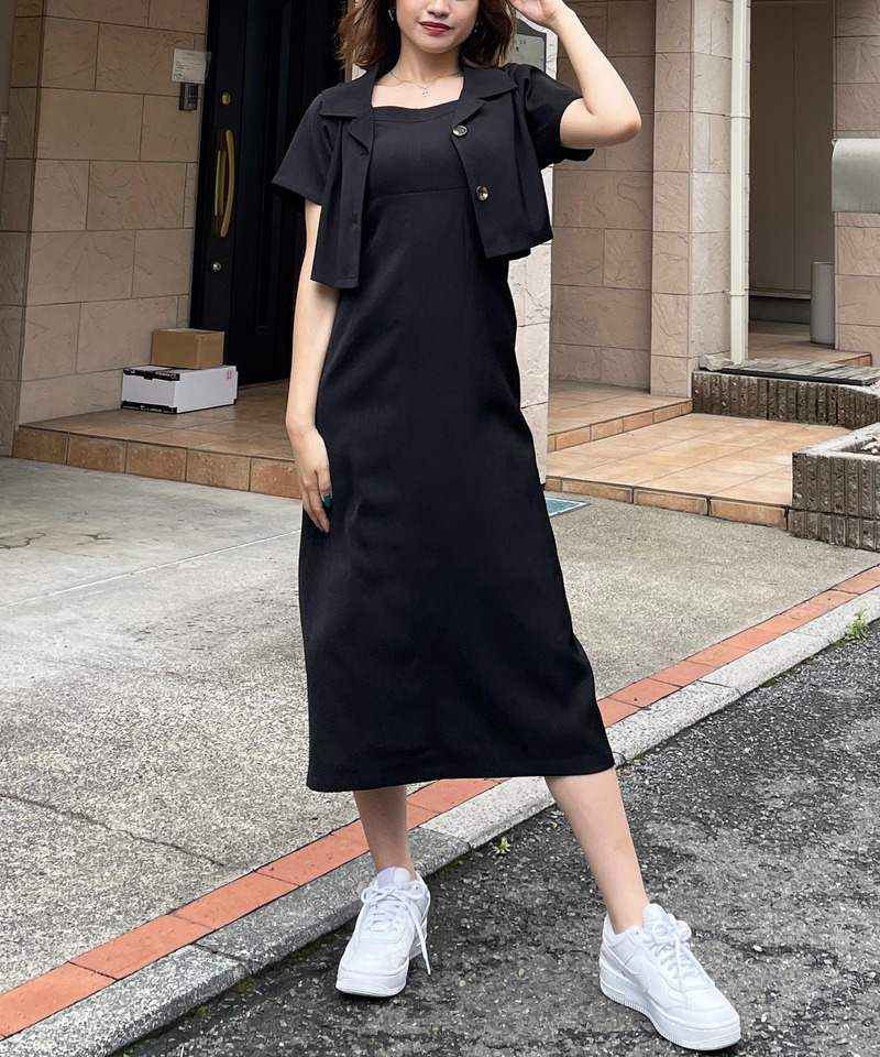 開襟ジャケット&times;ワンピースセット 詳細画像 ブラック 1