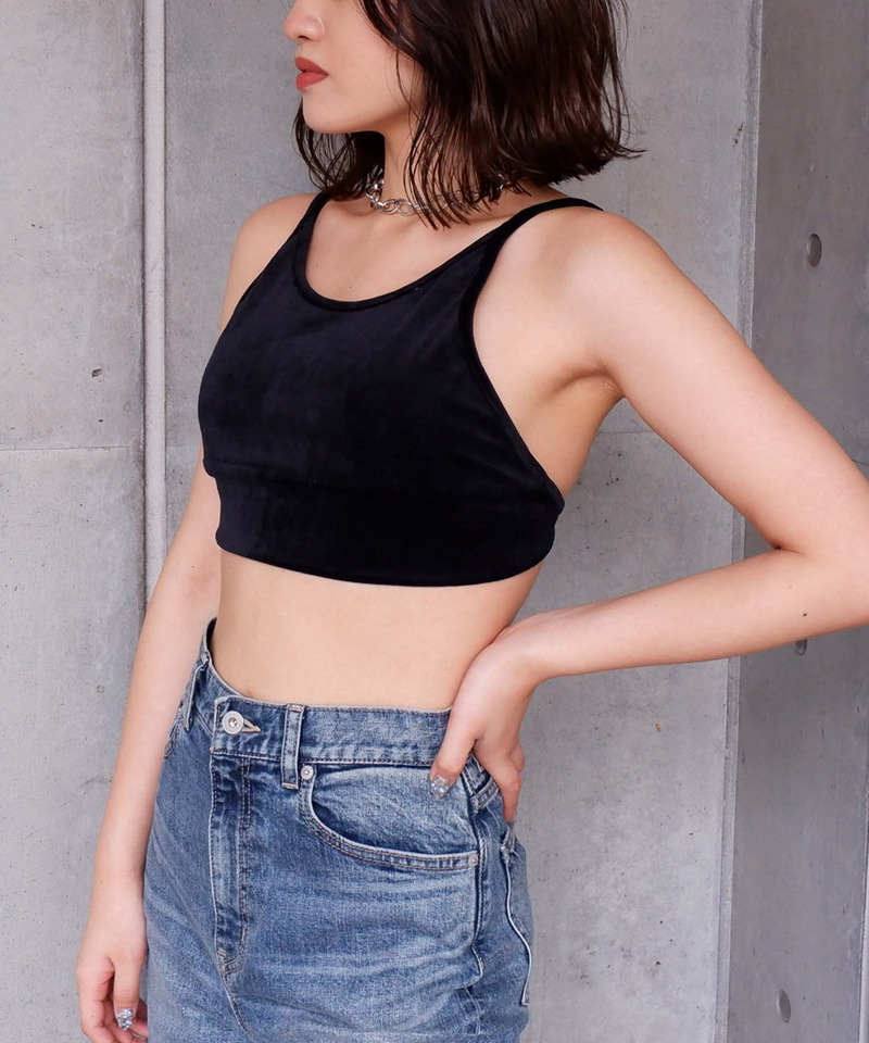 バックオープンパット付きベロアビスチェ 詳細画像 ブラック 2