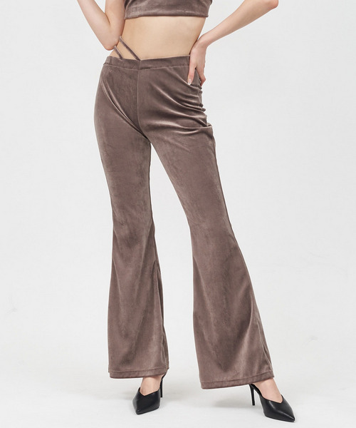 アシメフレアベロアパンツ 詳細画像