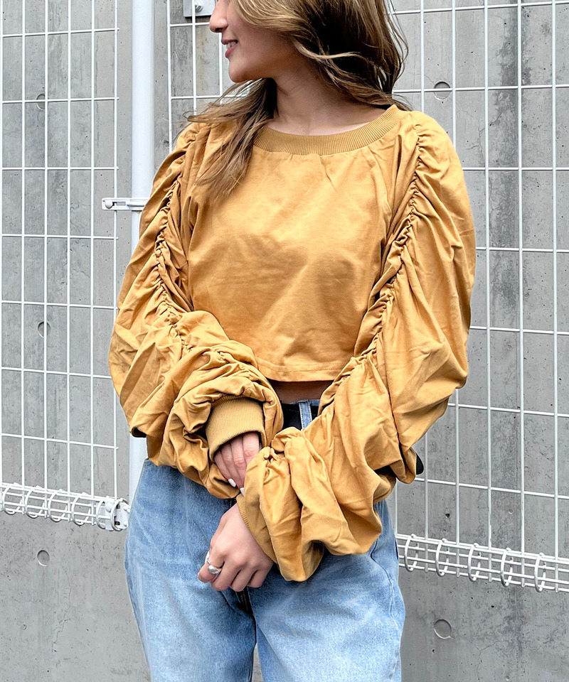 袖ギャザートップス 詳細画像 イエロー 2