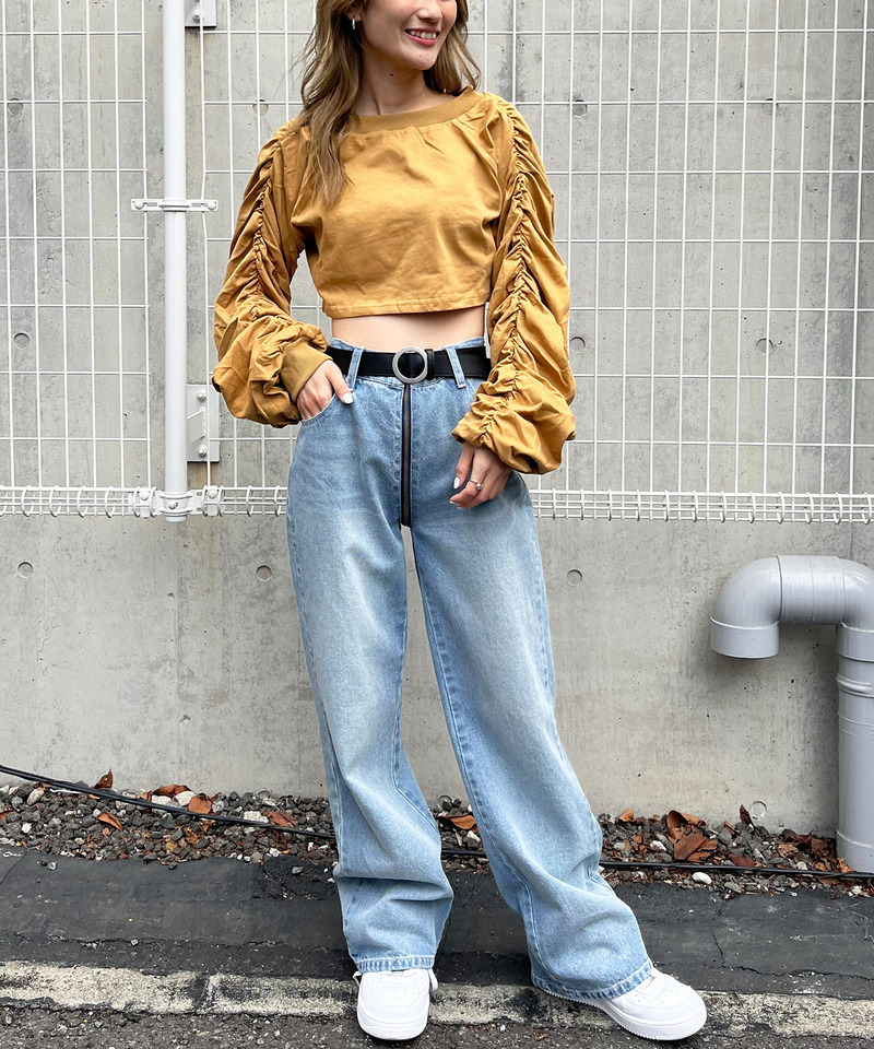 袖ギャザートップス 詳細画像 イエロー 3