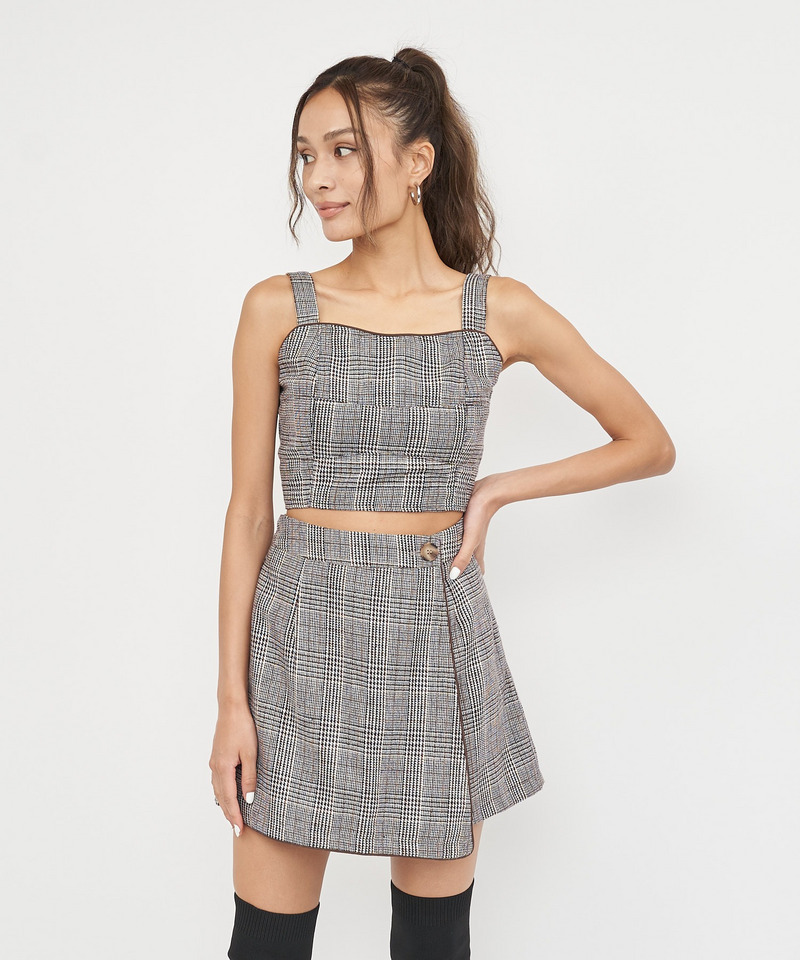 チェック柄パイピングビスチェ 詳細画像 ブラウン 2