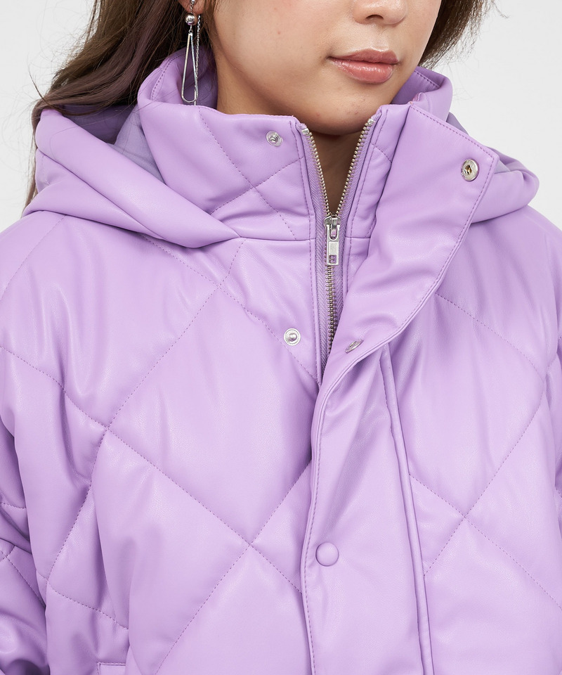 レザーライクキルティング中綿ショートジャケット  詳細画像 パープル 10