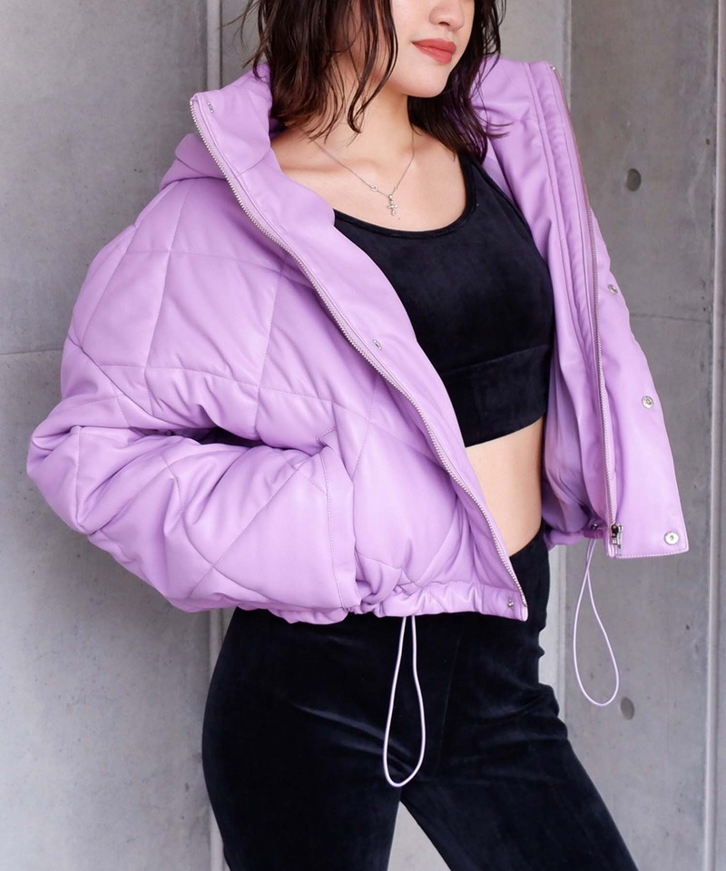 レザーライクキルティング中綿ショートジャケット  詳細画像 パープル 3