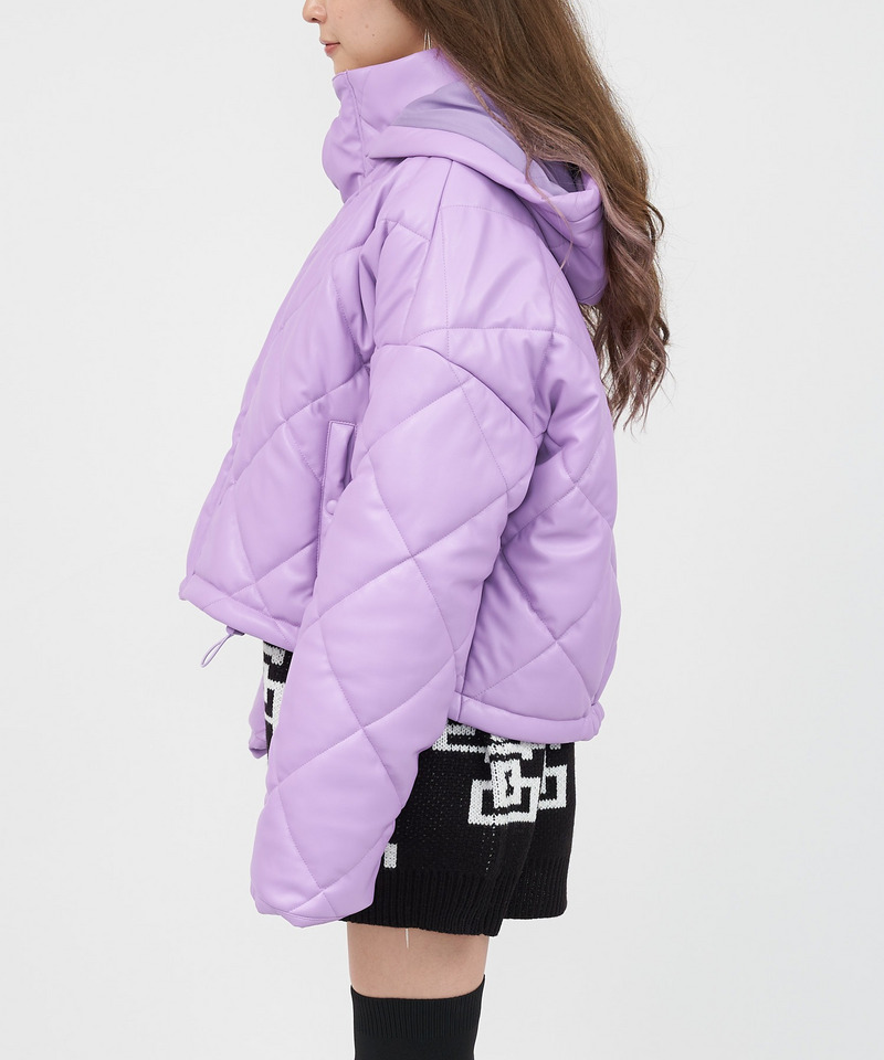 レザーライクキルティング中綿ショートジャケット  詳細画像 パープル 7