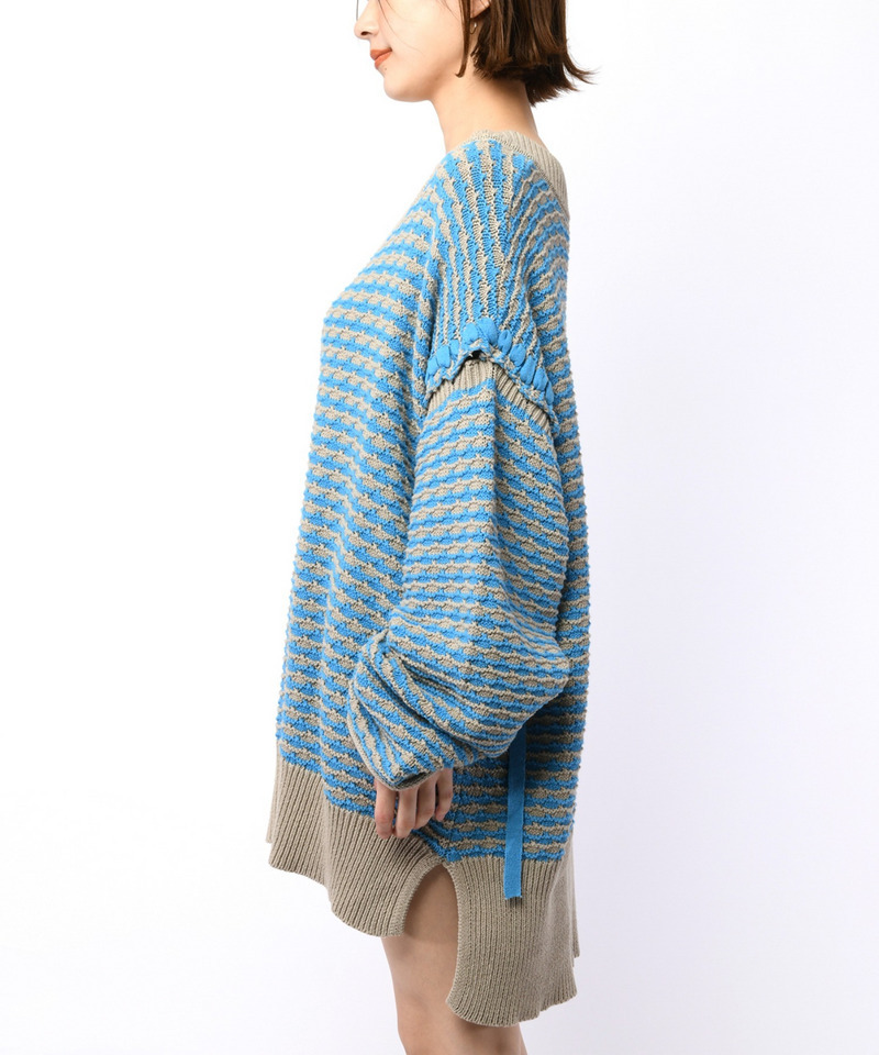 ソリッドボーダーステッチチュニックニット 詳細画像 ブルー系 5