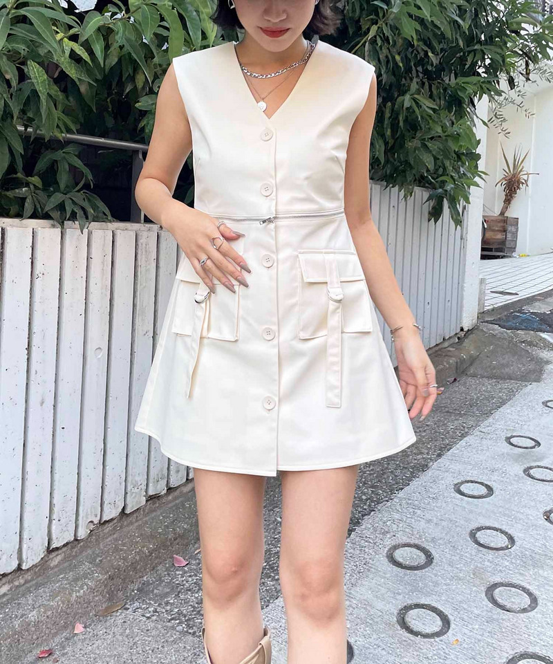 2wayレザーライクベストワンピース 詳細画像 ホワイト 2