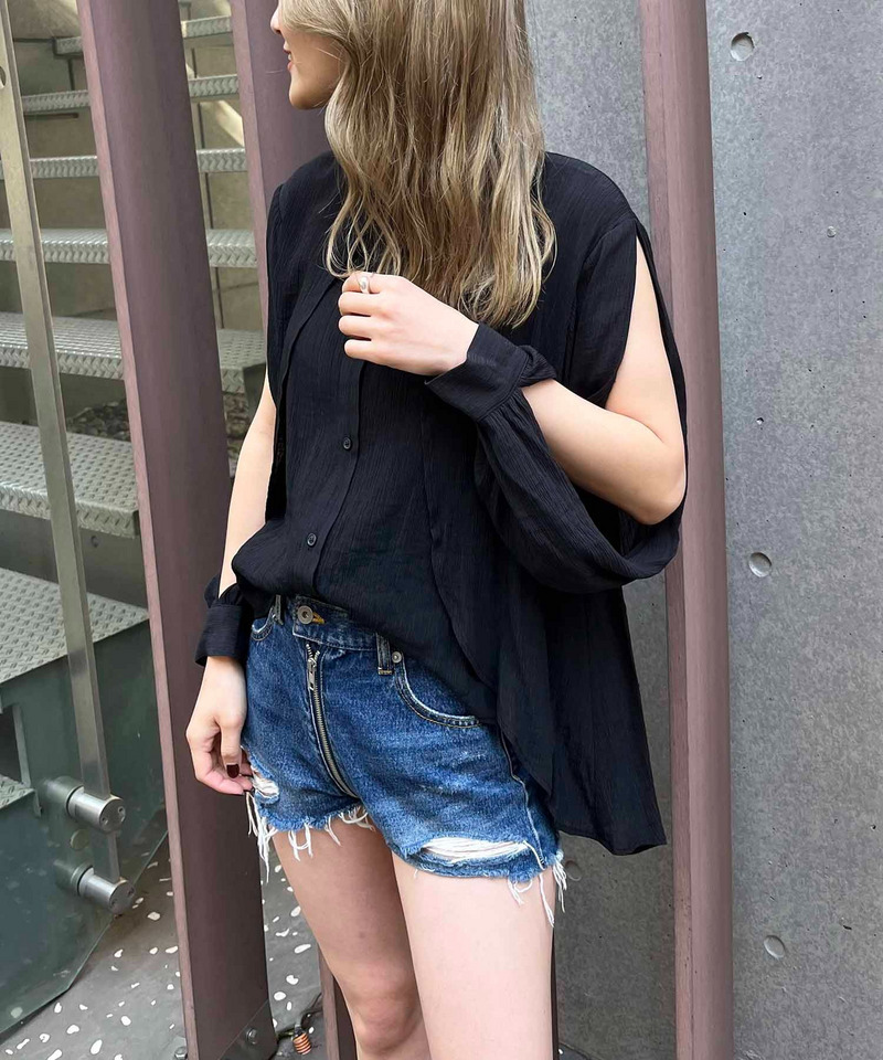 楊柳デザインブラウス 詳細画像 ブラック 3