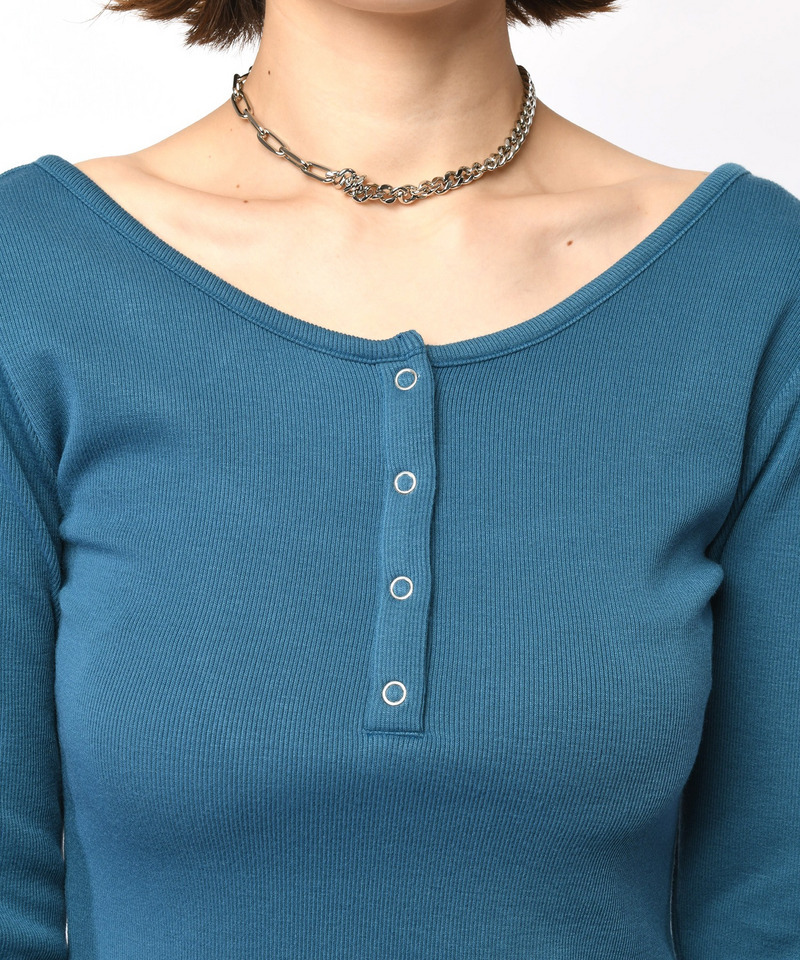バックオープンヘンリーネックリブトップス 詳細画像 ブルー 9
