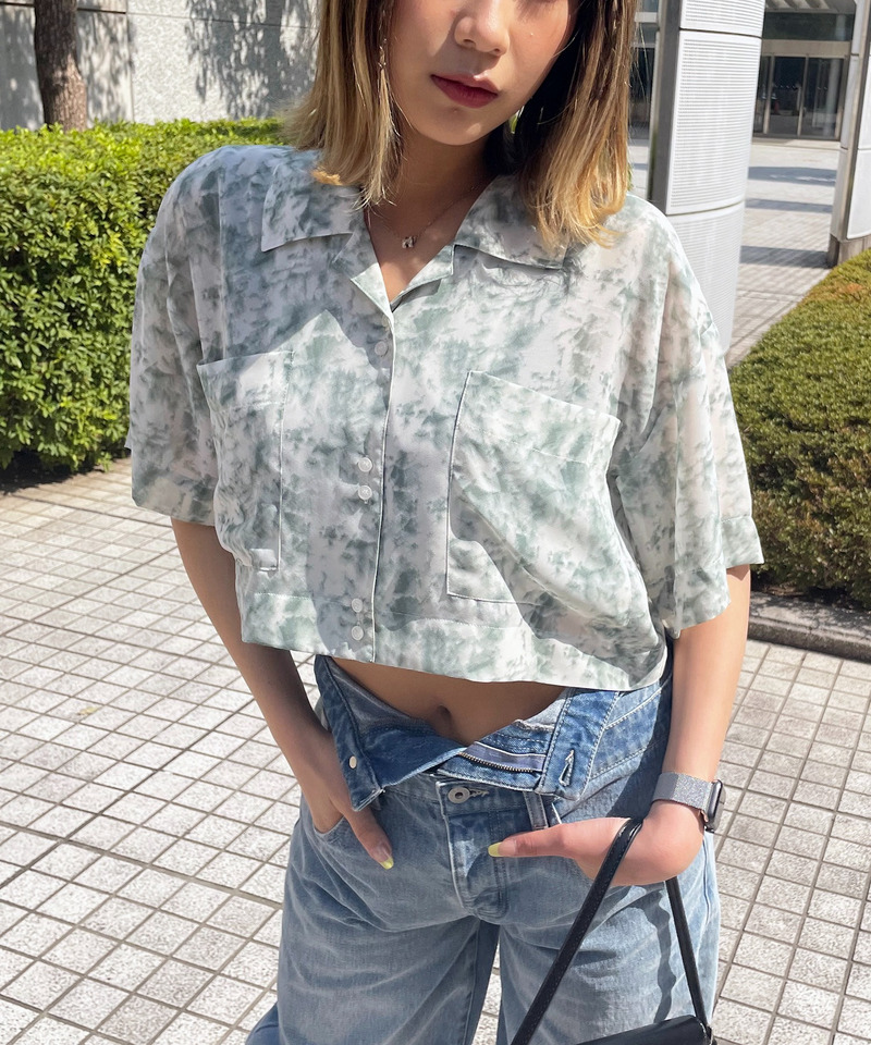 マーブルパターンシアーショートシャツ 詳細画像 グリーン系 1