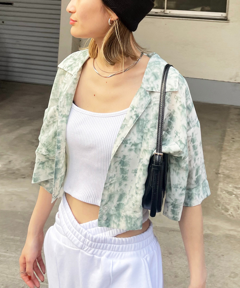 マーブルパターンシアーショートシャツ 詳細画像 グリーン系 3