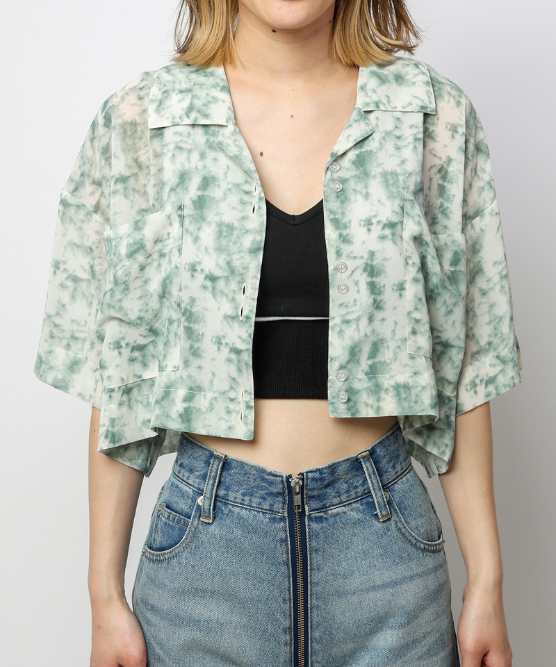 マーブルパターンシアーショートシャツ 詳細画像 グリーン系 5