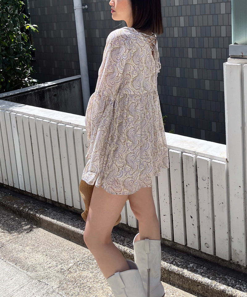 ペイズリー柄ラメストライプフレアブラウス 詳細画像 オフホワイト系 2