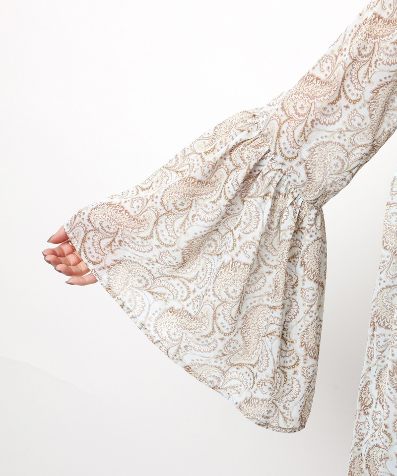 ペイズリー柄ラメストライプフレアブラウス 詳細画像 ブルー系 10