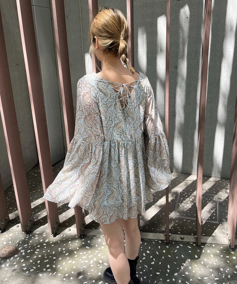 ペイズリー柄ラメストライプフレアブラウス 詳細画像 ブルー系 3