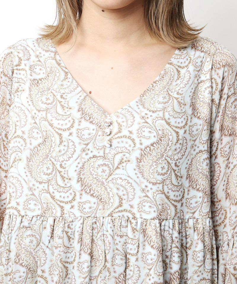 ペイズリー柄ラメストライプフレアブラウス 詳細画像 ブルー系 8