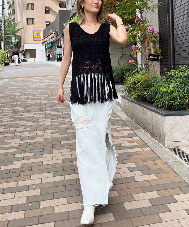 クロシェフリンジトップス 詳細画像 ブラック 3