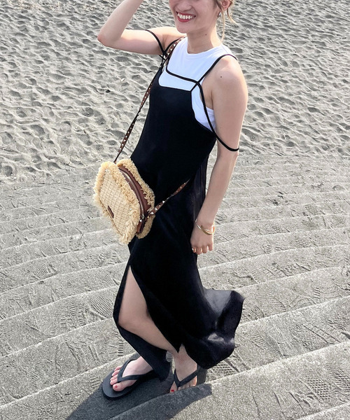 ヴィンテージサテンストラップマキシキャミワンピース 詳細画像