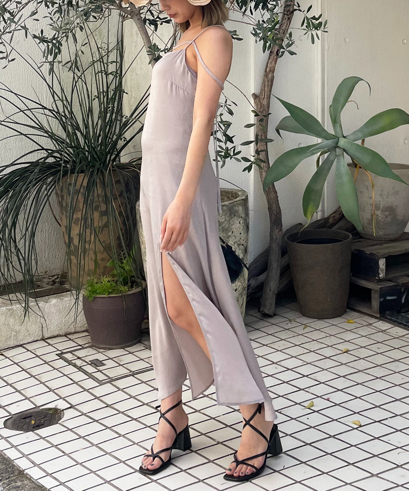 ヴィンテージサテンストラップマキシキャミワンピース 詳細画像 ベージュ 1