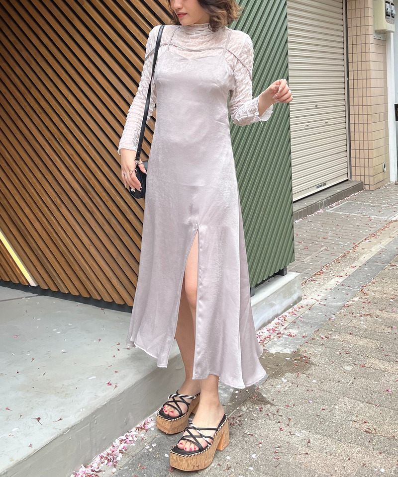 ヴィンテージサテンストラップマキシキャミワンピース 詳細画像 ベージュ 6