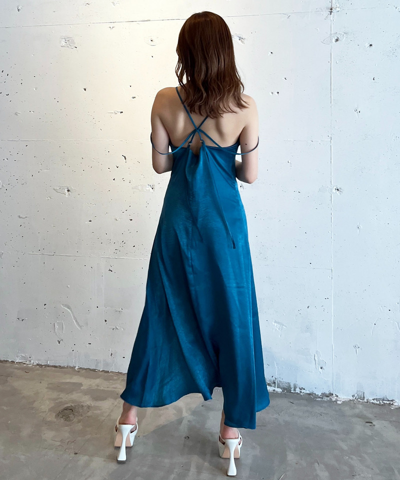ヴィンテージサテンストラップマキシキャミワンピース 詳細画像 ブルー 3