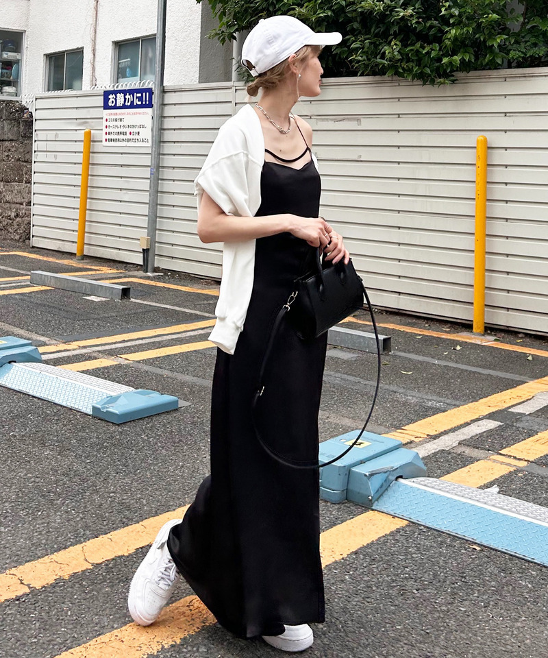 ヴィンテージサテンストラップマキシキャミワンピース 詳細画像 ブラック 3