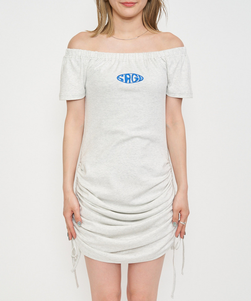 オフショルギャザータイトワンピース 詳細画像 ブルー 5