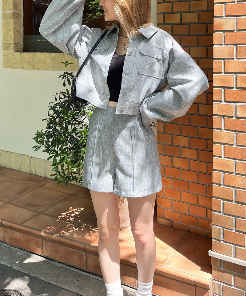 リネンライクショートパンツ 詳細画像 グレー 2