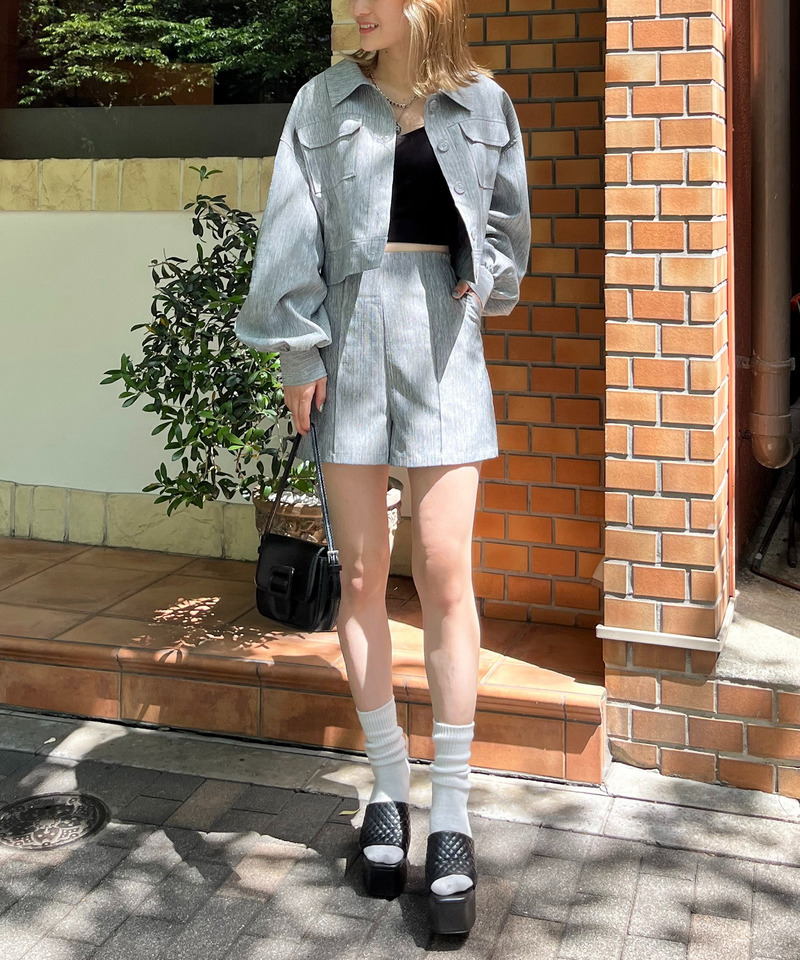 リネンライクショートパンツ 詳細画像 グレー 3